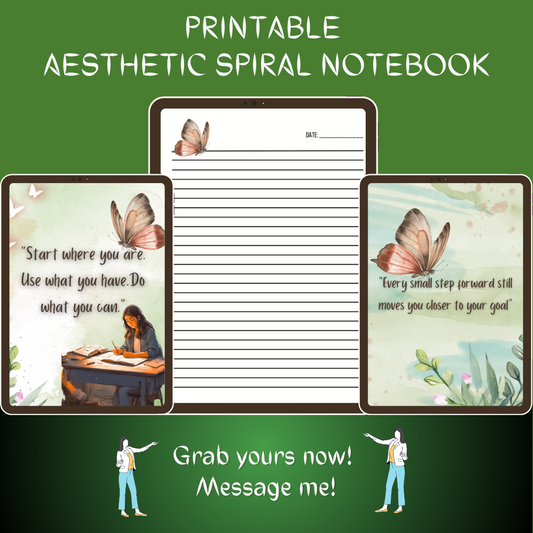Printable Aesthetic Spiral Notebook