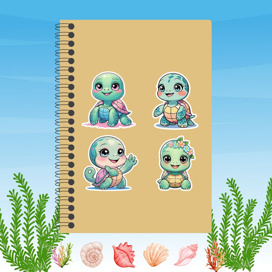 Kawaii Happy Young Sea Turtle Sticker (6” x 6”)